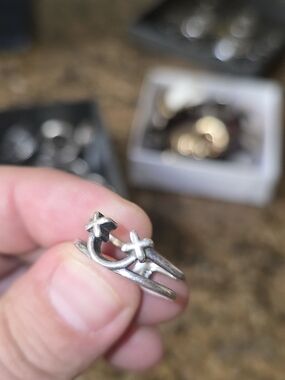 Silver Star Accent Open Ring - Silver Tone